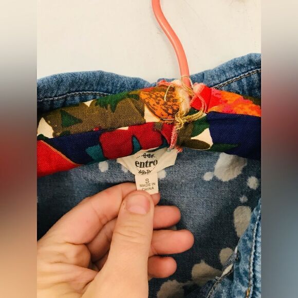 Entro Blue and White Splatter Denim Shirt - Picture 2 of 7